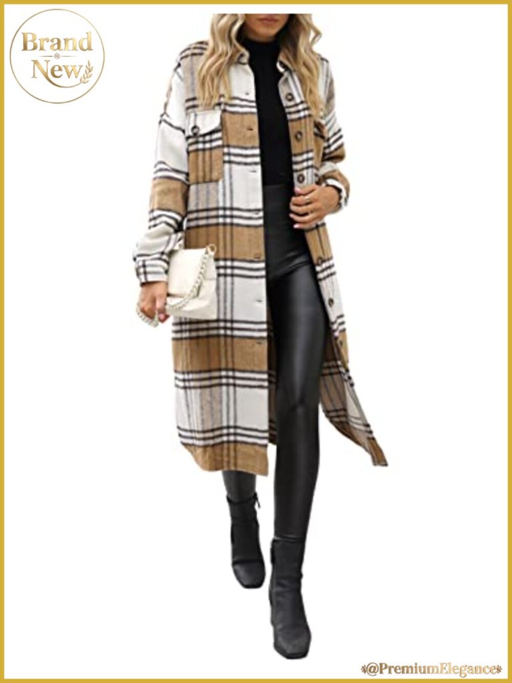 Plaid Flannel Trench Coat Button Down Long Shirt Jacket